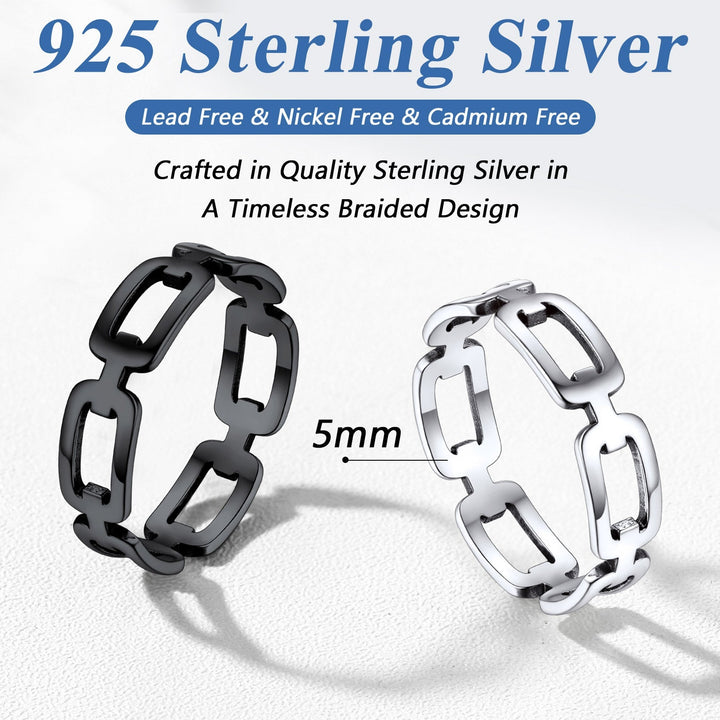 925 Sterling Silver Chain Link Rings for Women Men