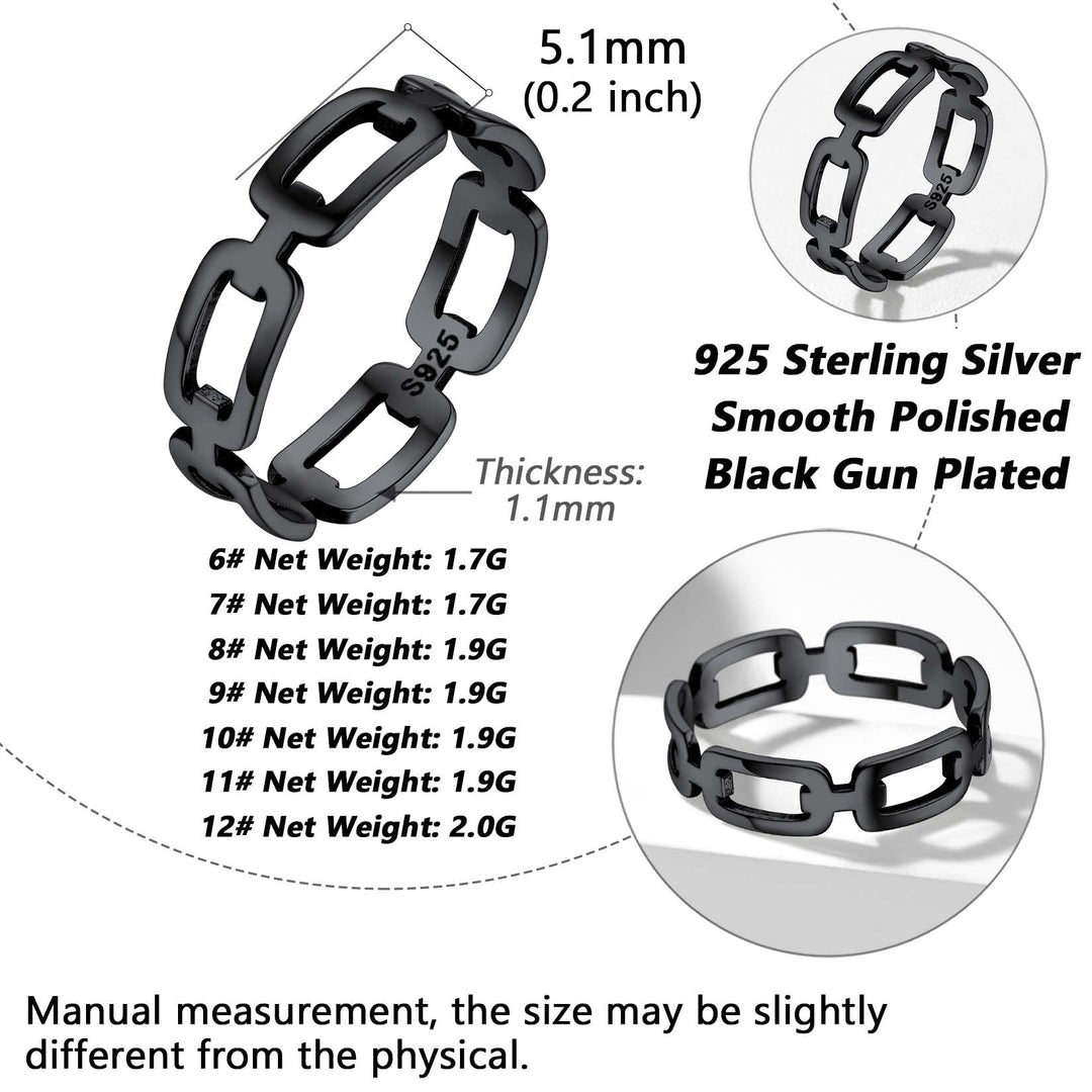 925 Sterling Silver Chain Link Rings for Women Men