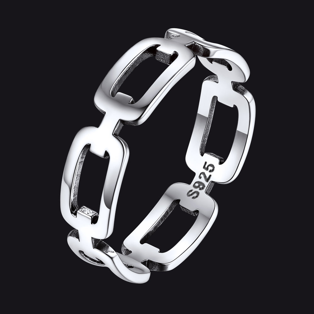 925 Sterling Silver Chain Link Rings for Women Men