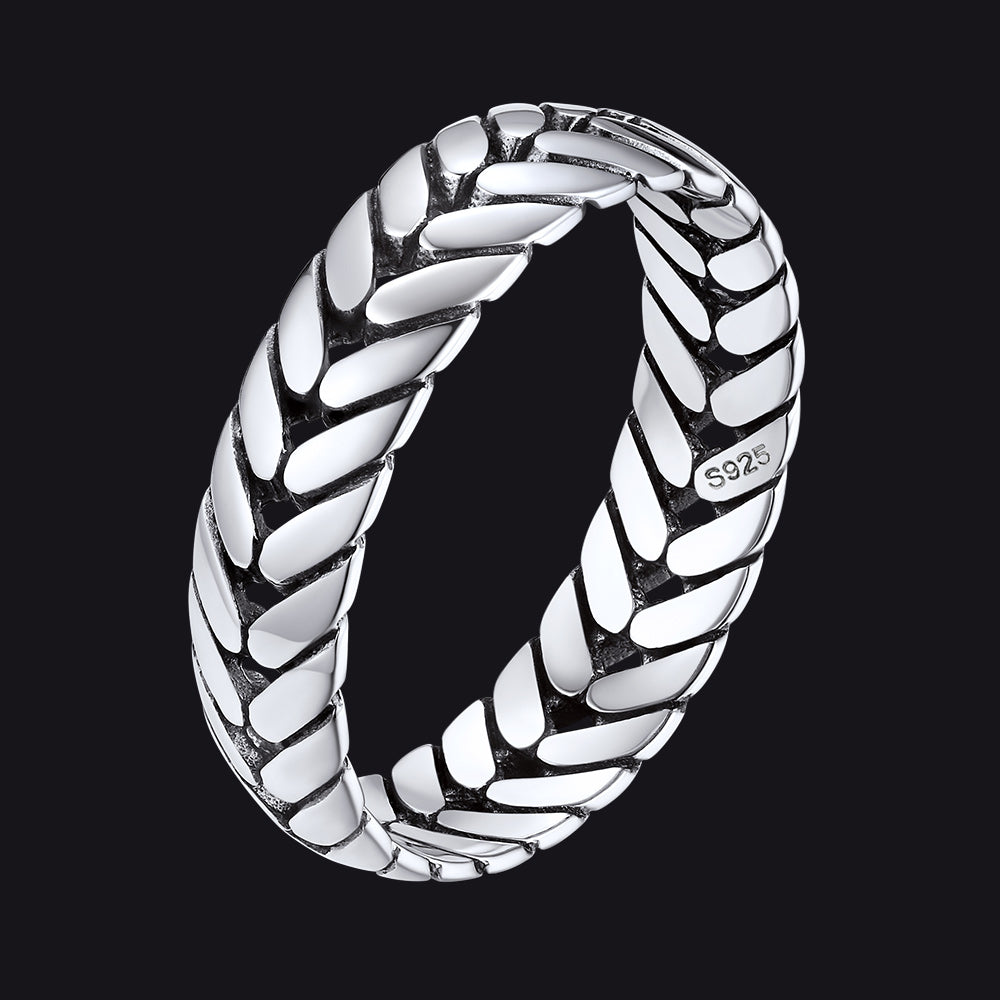 Sterling Silver Chunky Wheat Chain Band Rings 5MM Wide for Men Women