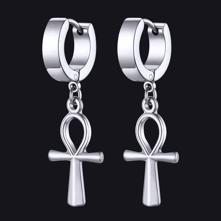 Ankh Cross Dangle Hoop Earrings for Men Women