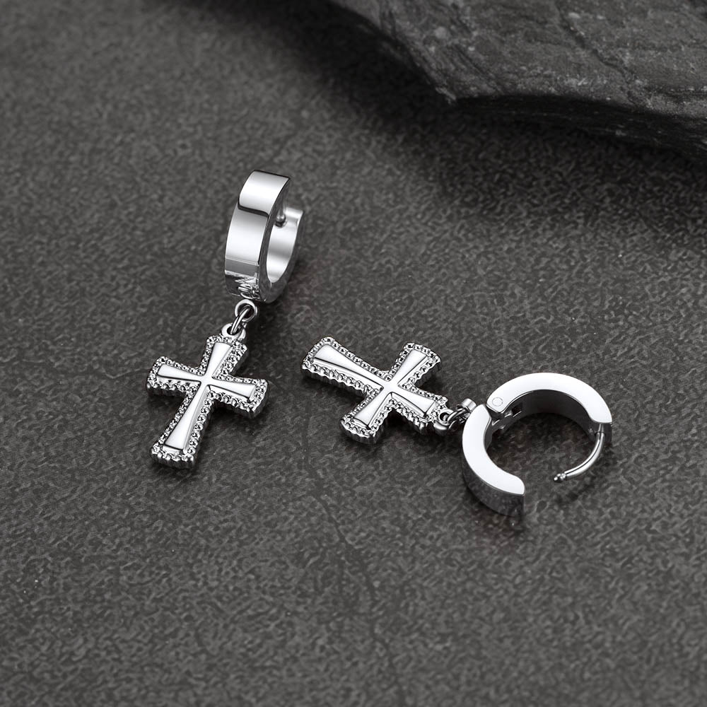 Flash Sale CZ Cross Dangle Hoop Earrings For Men Women