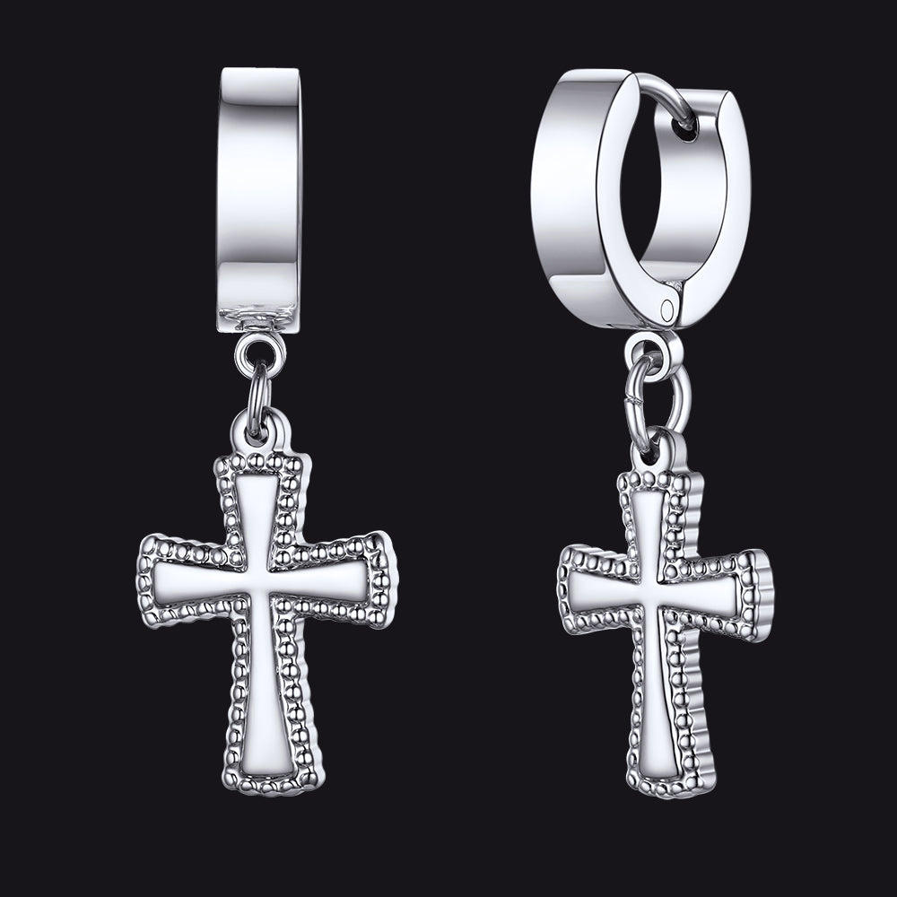 Flash Sale CZ Cross Dangle Hoop Earrings For Men Women