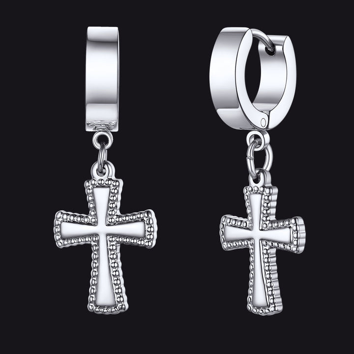 Flash Sale CZ Cross Dangle Hoop Earrings For Men Women