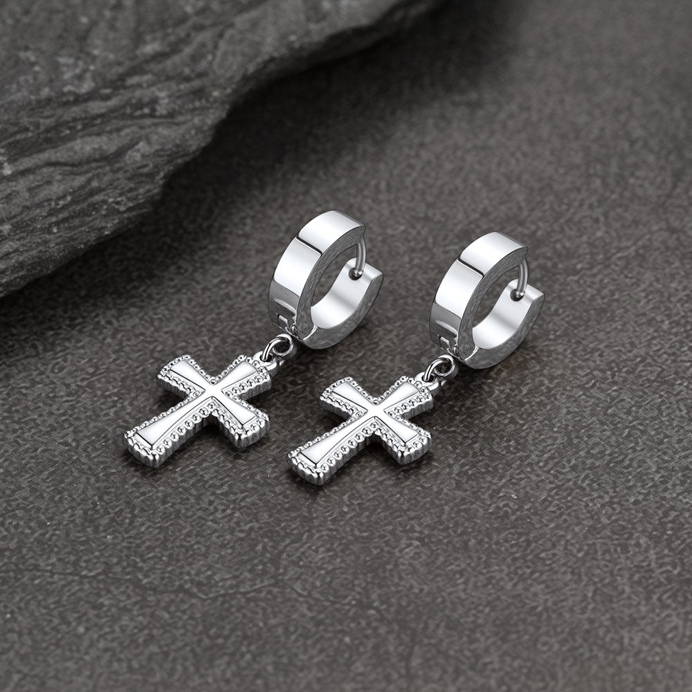 Flash Sale CZ Cross Dangle Hoop Earrings For Men Women