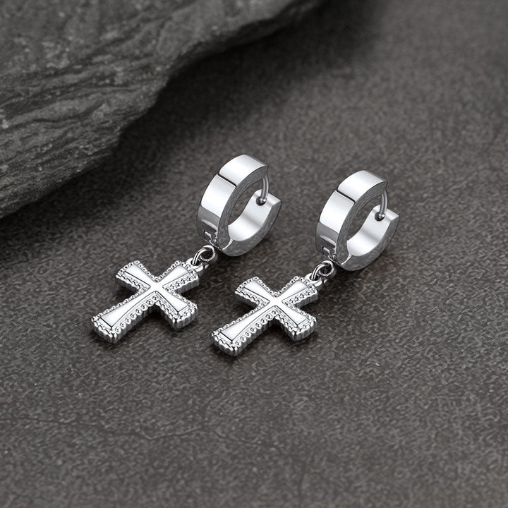 Flash Sale CZ Cross Dangle Hoop Earrings For Men Women