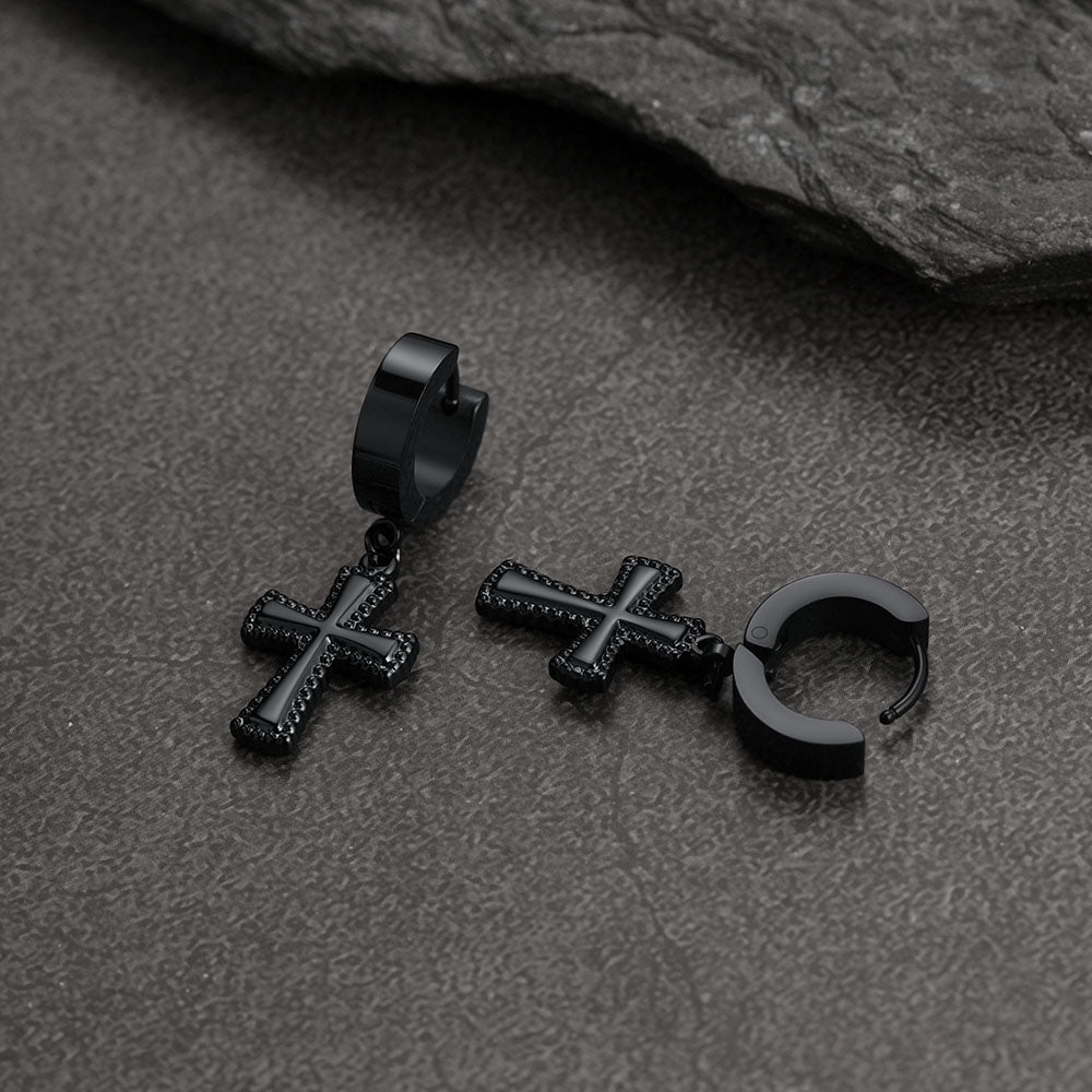 Flash Sale CZ Cross Dangle Hoop Earrings For Men Women