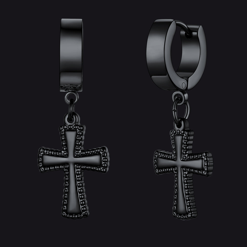 Flash Sale CZ Cross Dangle Hoop Earrings For Men Women