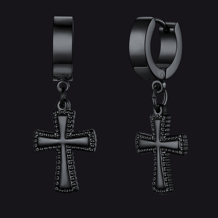 Flash Sale CZ Cross Dangle Hoop Earrings For Men Women