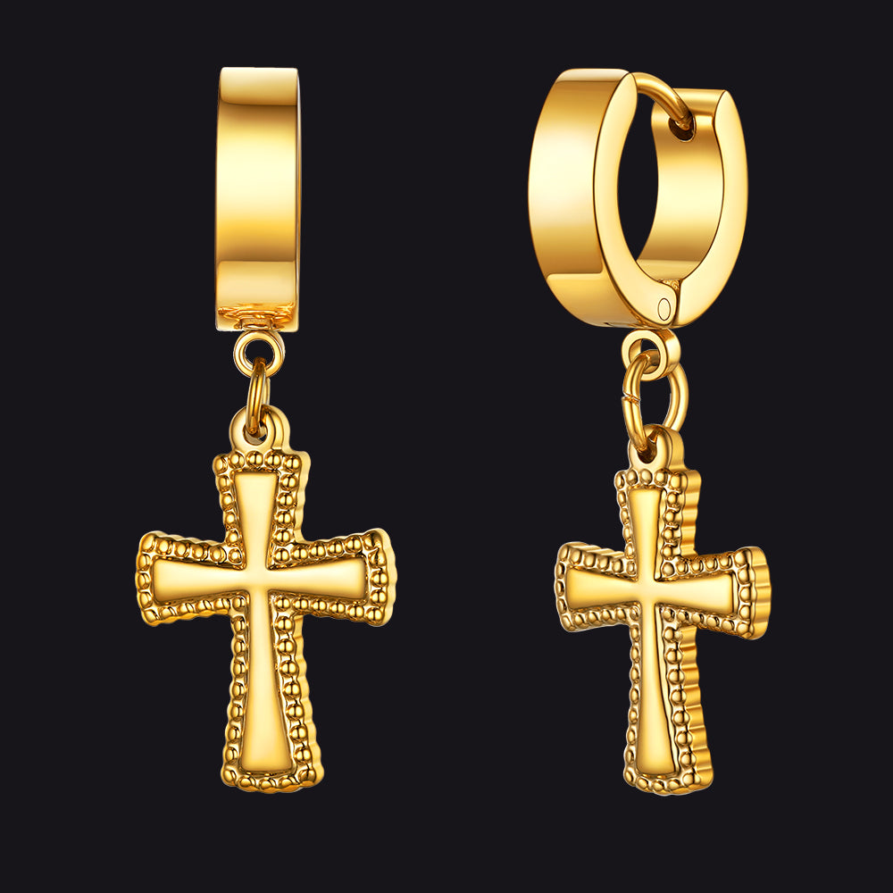 Flash Sale CZ Cross Dangle Hoop Earrings For Men Women