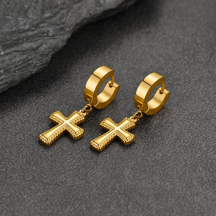 Flash Sale CZ Cross Dangle Hoop Earrings For Men Women