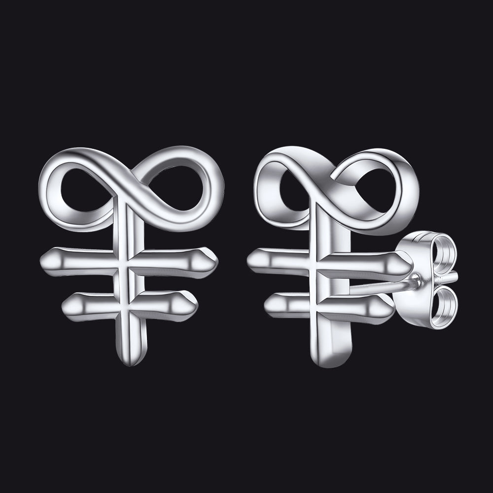 Satanic Leviathan Cross Stud Earrings For Men