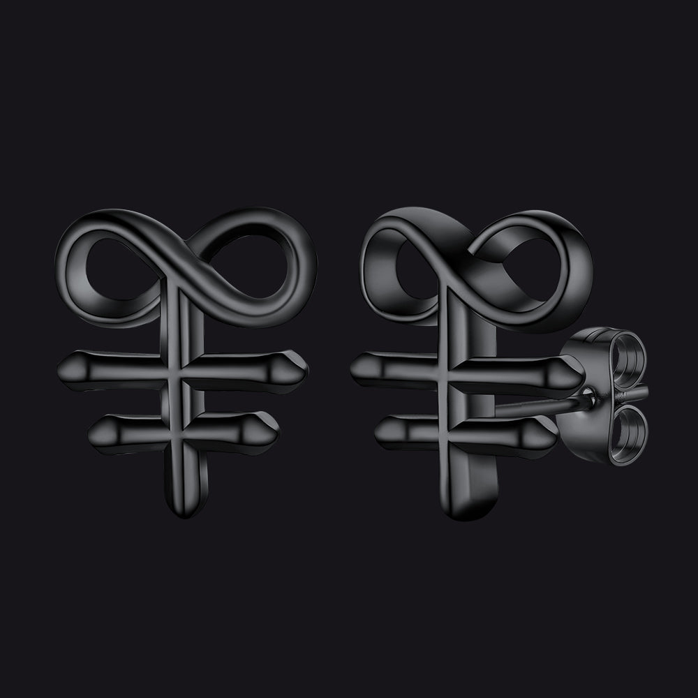 Satanic Leviathan Cross Stud Earrings For Men