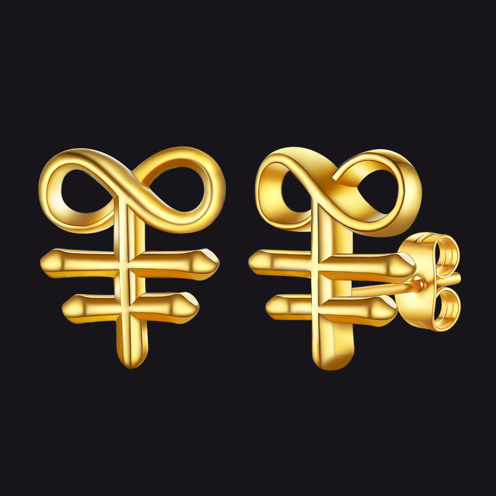 Satanic Leviathan Cross Stud Earrings For Men