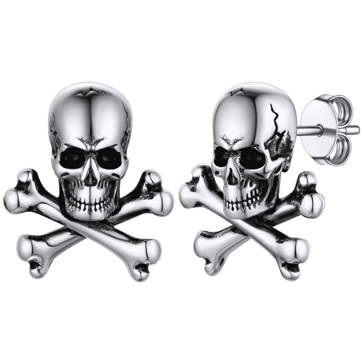 Punk Skull Crossbones Stud Earrings For Men