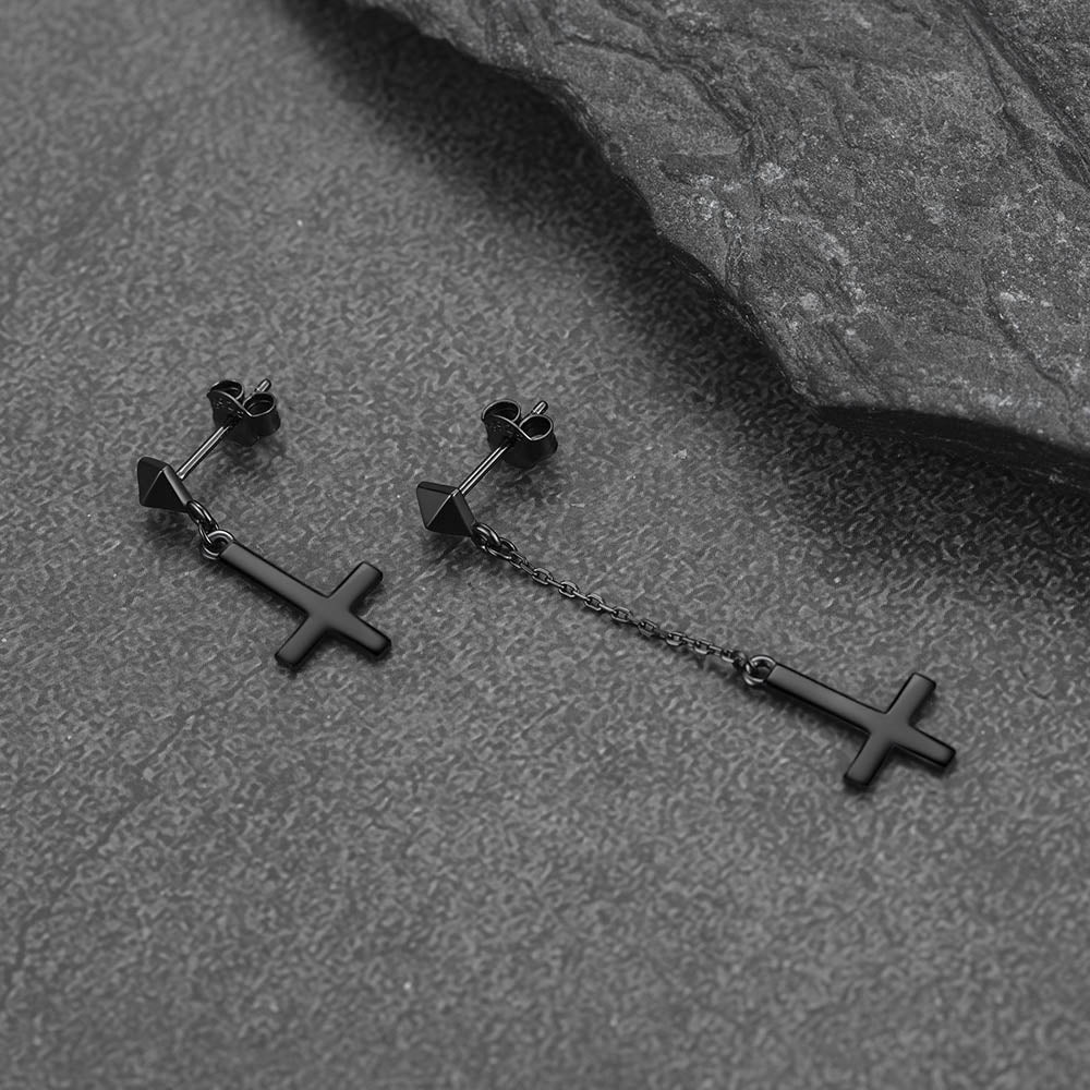 Sterling Silver Inverted Cross Dangling Stud Earrings for Men Women