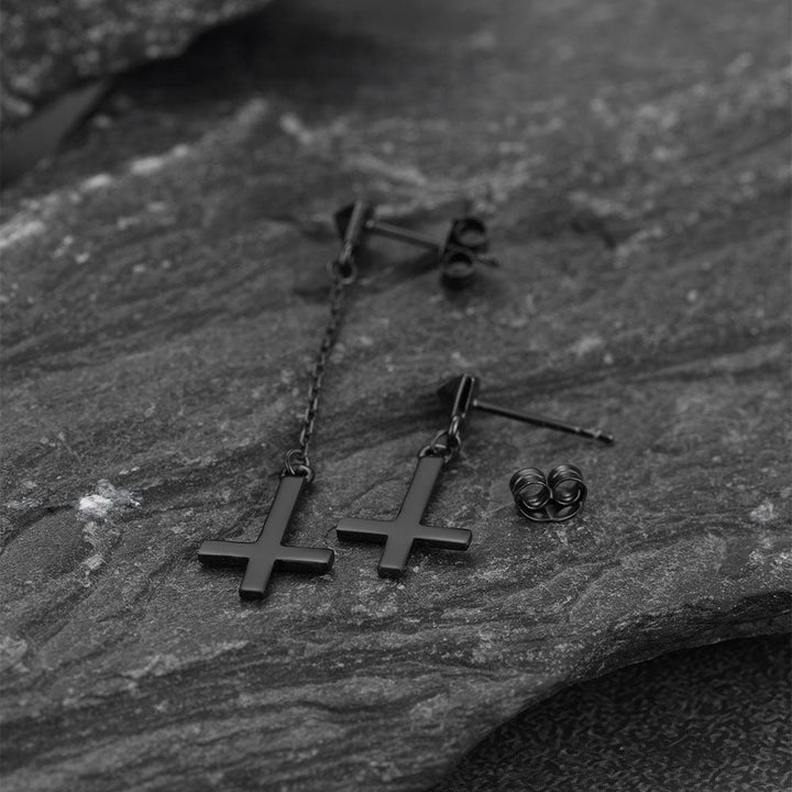 Sterling Silver Inverted Cross Dangling Stud Earrings for Men Women