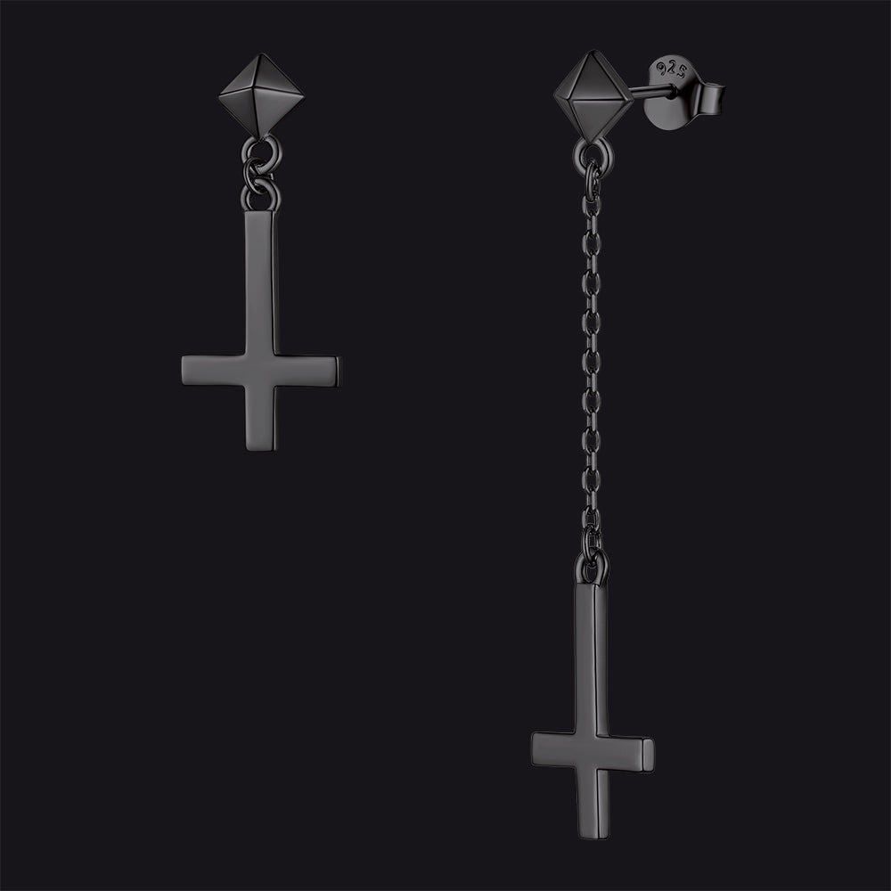 Sterling Silver Inverted Cross Dangling Stud Earrings for Men Women