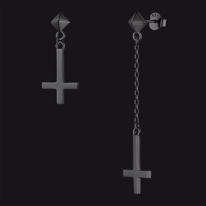 Sterling Silver Inverted Cross Dangling Stud Earrings for Men Women