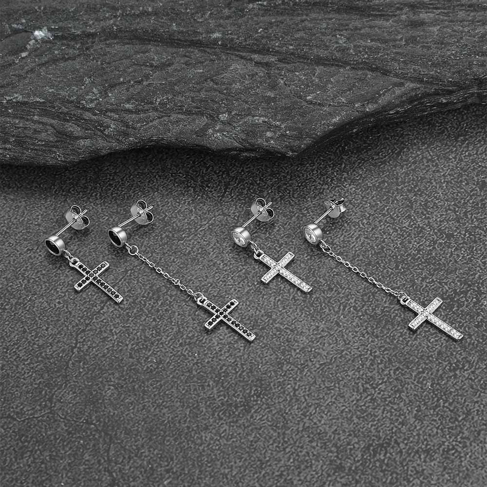 Christian CZ Hanging Dangling Cross Earrings for Men
