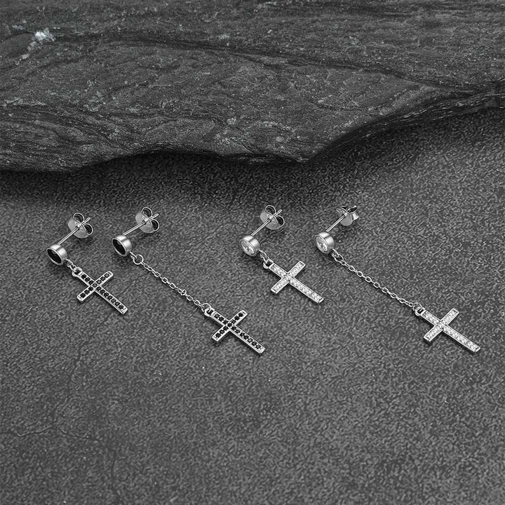 Christian CZ Hanging Dangling Cross Earrings for Men
