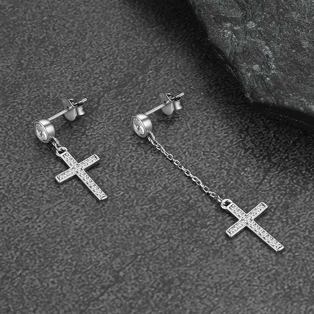 Christian CZ Hanging Dangling Cross Earrings for Men