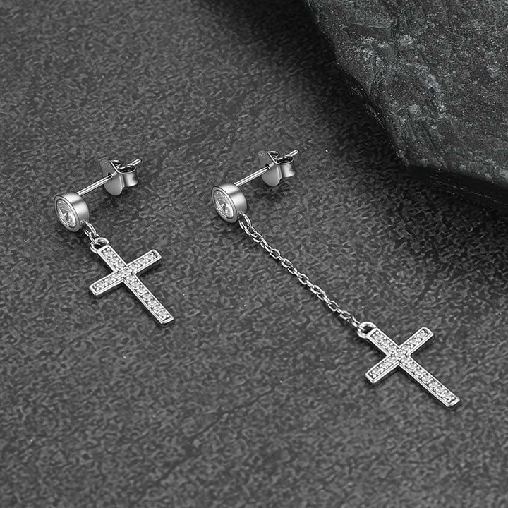 Christian CZ Hanging Dangling Cross Earrings for Men