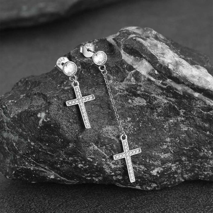 Christian CZ Hanging Dangling Cross Earrings for Men