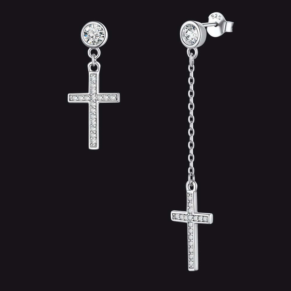 Christian CZ Hanging Dangling Cross Earrings for Men