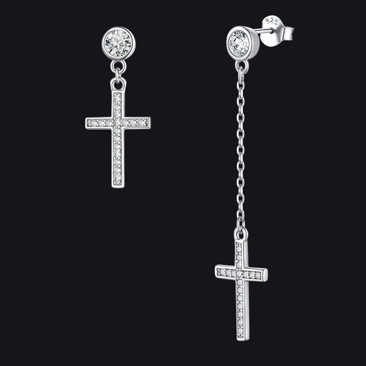 Christian CZ Hanging Dangling Cross Earrings for Men