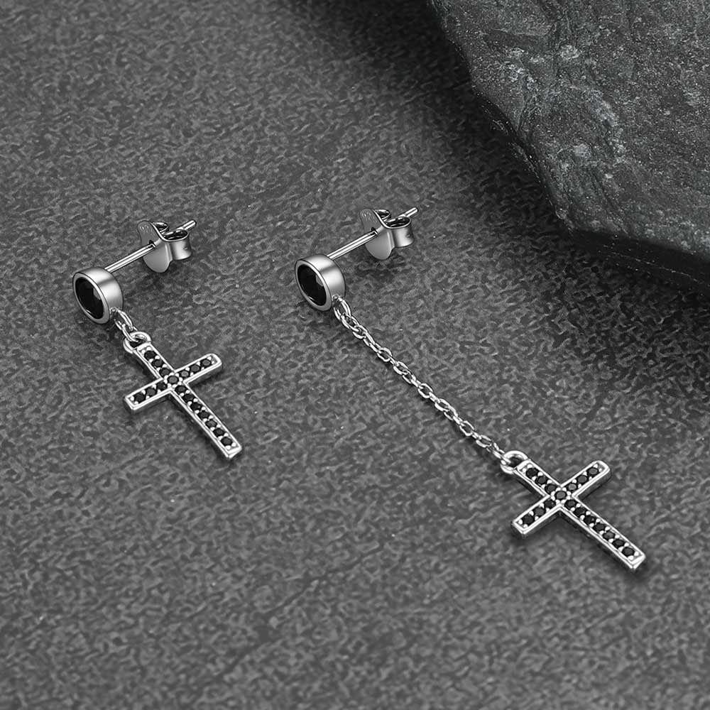 Christian CZ Hanging Dangling Cross Earrings for Men