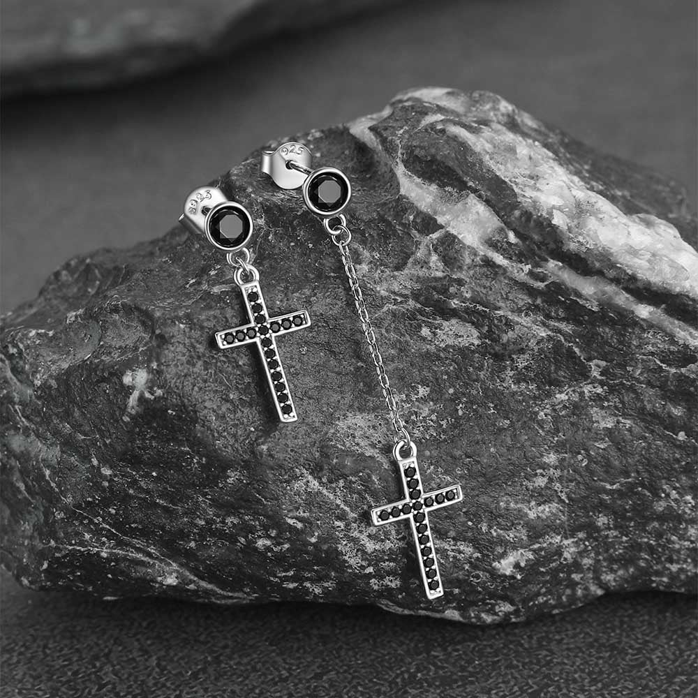 Christian CZ Hanging Dangling Cross Earrings for Men