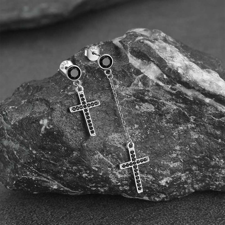 Christian CZ Hanging Dangling Cross Earrings for Men