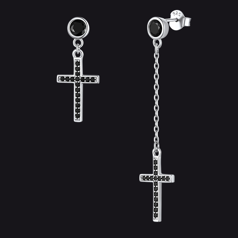 Christian CZ Hanging Dangling Cross Earrings for Men