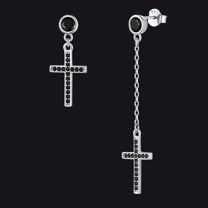 Christian CZ Hanging Dangling Cross Earrings for Men