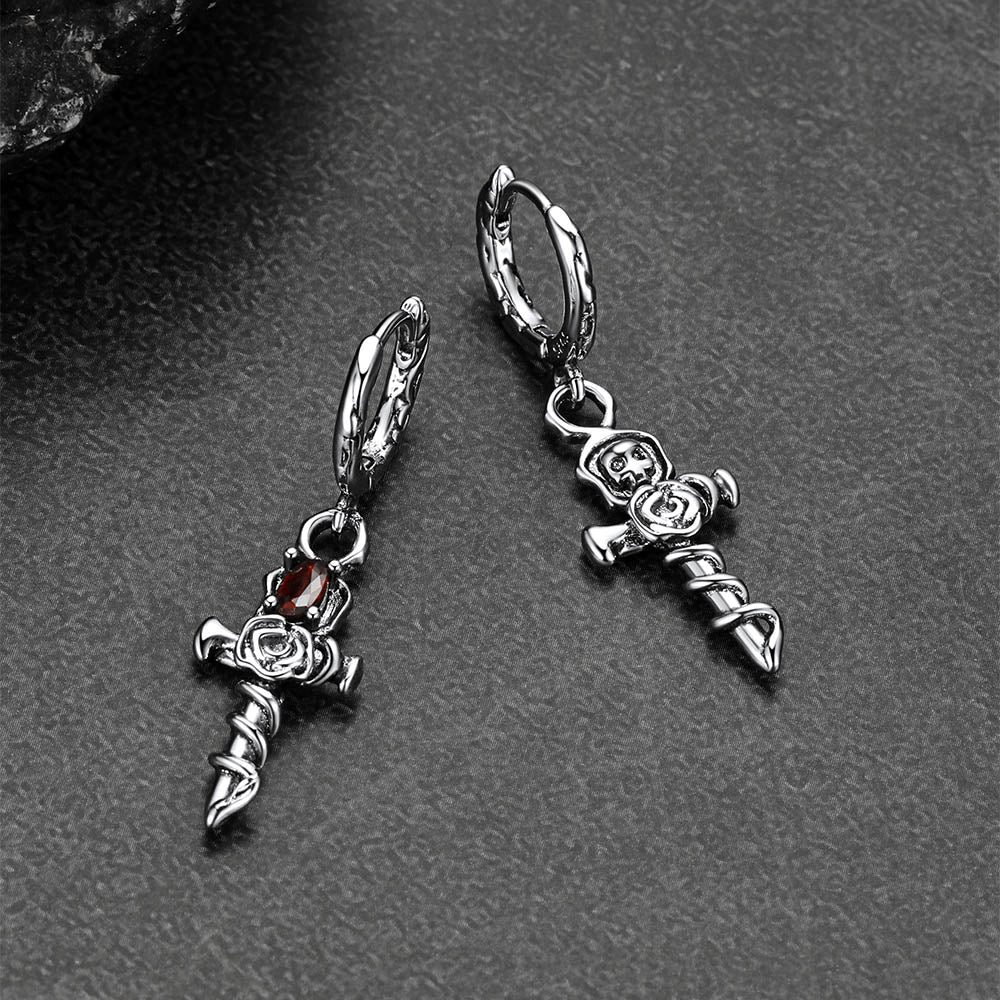 Vintage Rose Cross Drop Earrings for Men