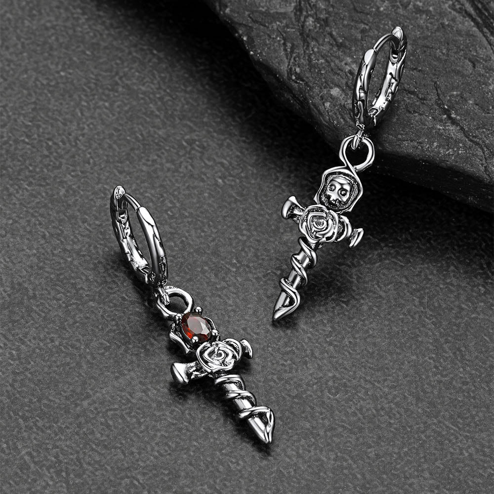 Vintage Rose Cross Drop Earrings for Men
