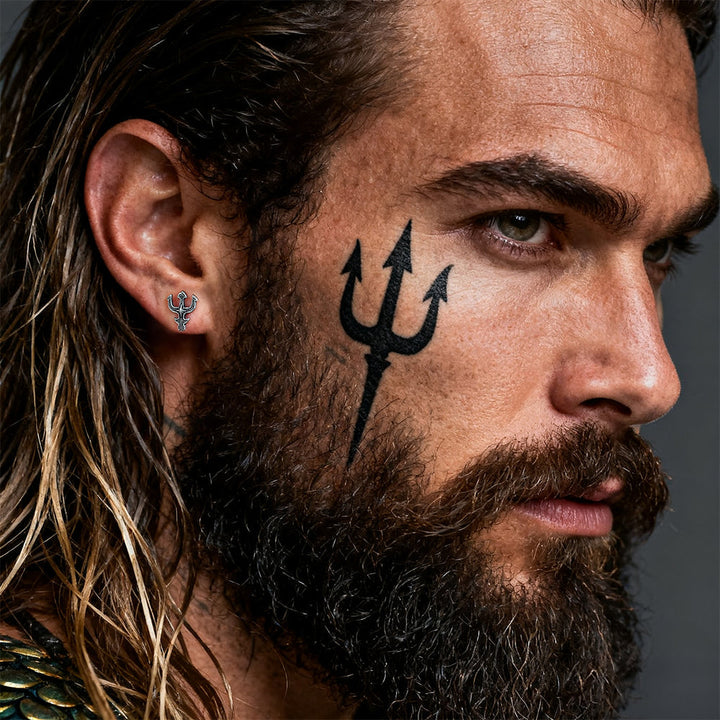 Greek Poseidon Trident Cross Stud Earrings for Men