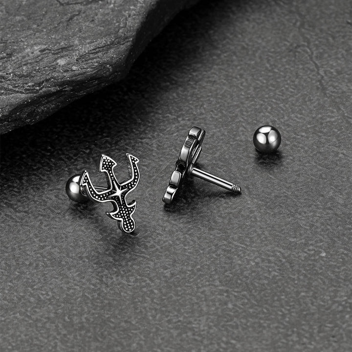 Greek Poseidon Trident Cross Stud Earrings for Men