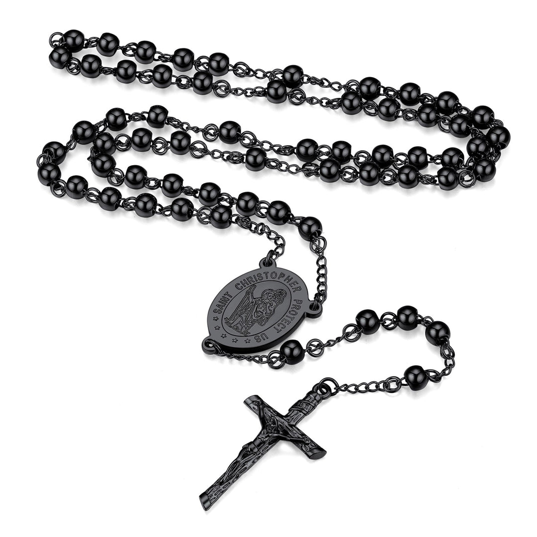 Rosary Beads Cross Necklace of Saint Christopher