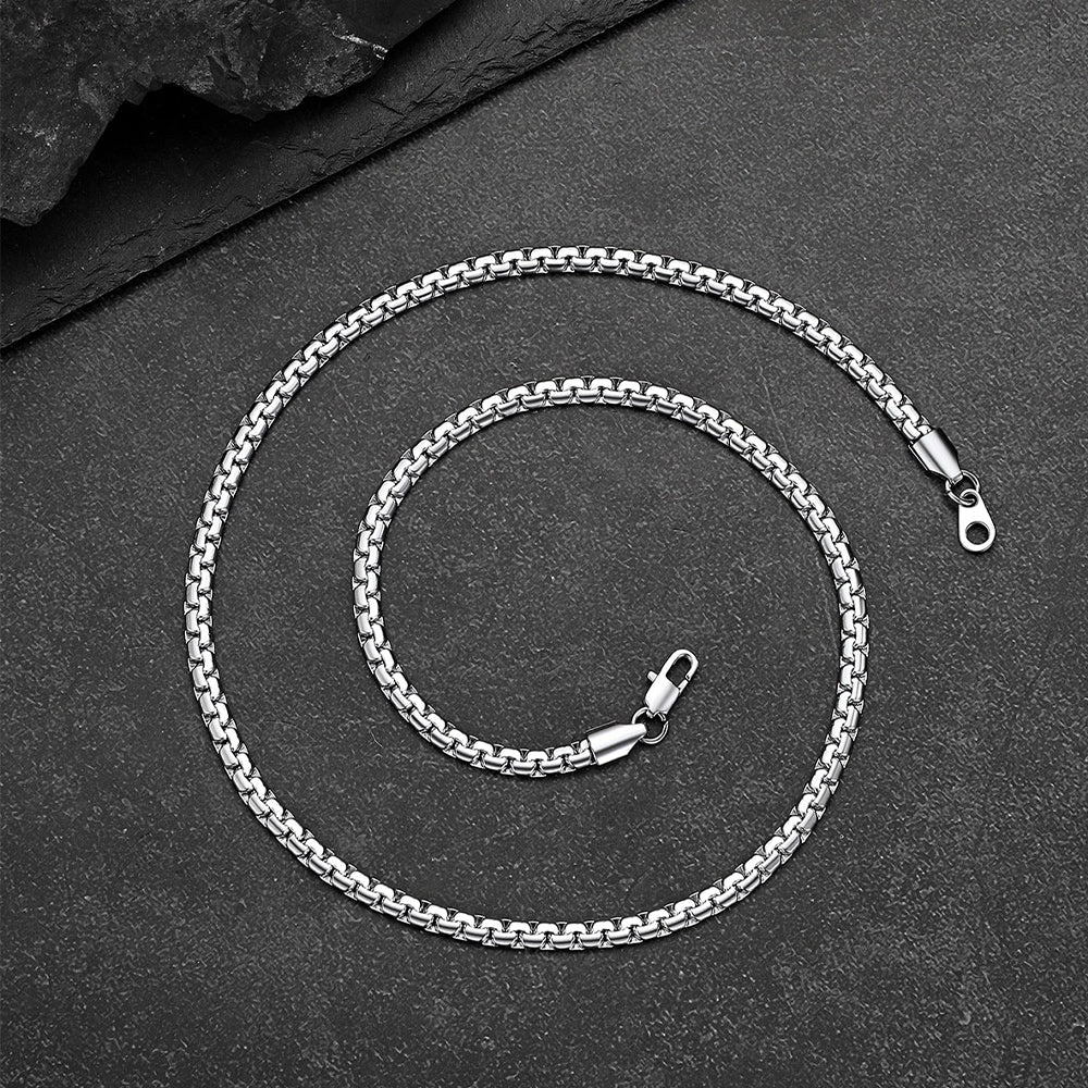 Flat Box Chain & Jesus Cross Layered Necklaces Set for Men