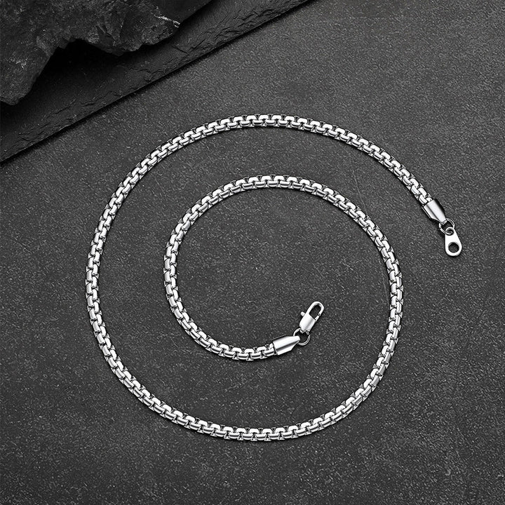 Flat Box Link Chain & Black Enamel Cross Layered Necklaces Set for Men