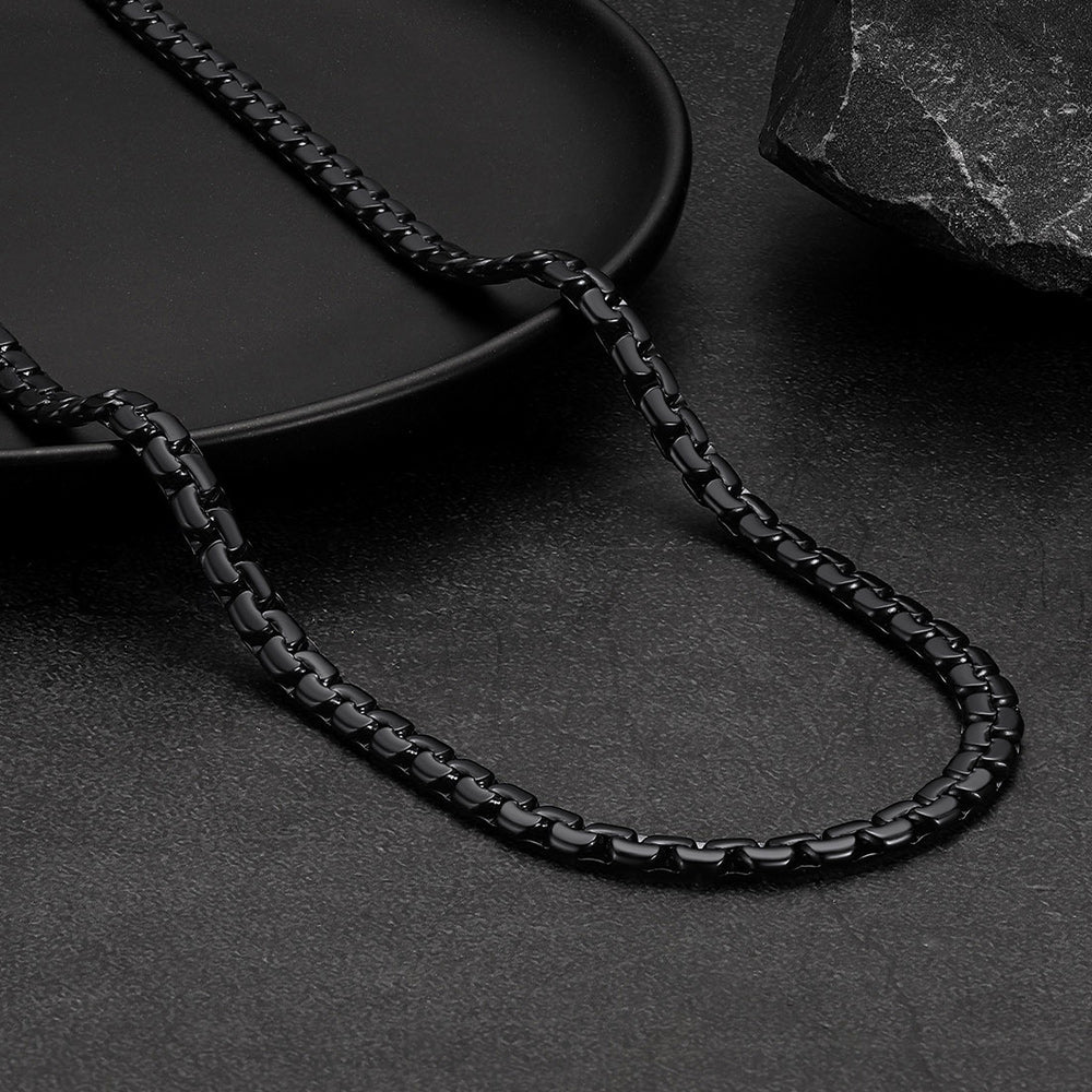 Flat Box Chain & Ankh Cross Layered Necklaces Set for Men
