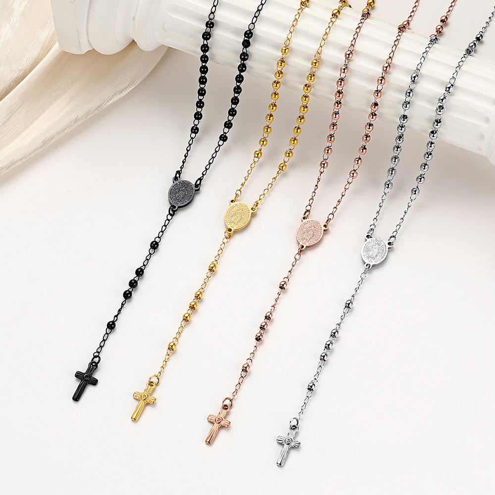 Dainty Virgin Mary Rosary Beads Necklace with Prayer Card & Box