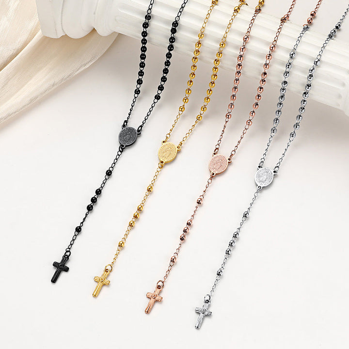 Dainty Virgin Mary Rosary Beads Necklace with Prayer Card & Box