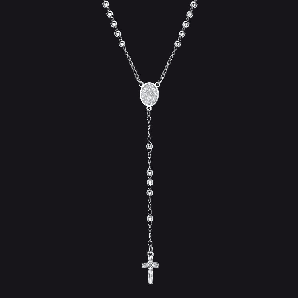 Dainty Virgin Mary Rosary Beads Necklace with Prayer Card & Box