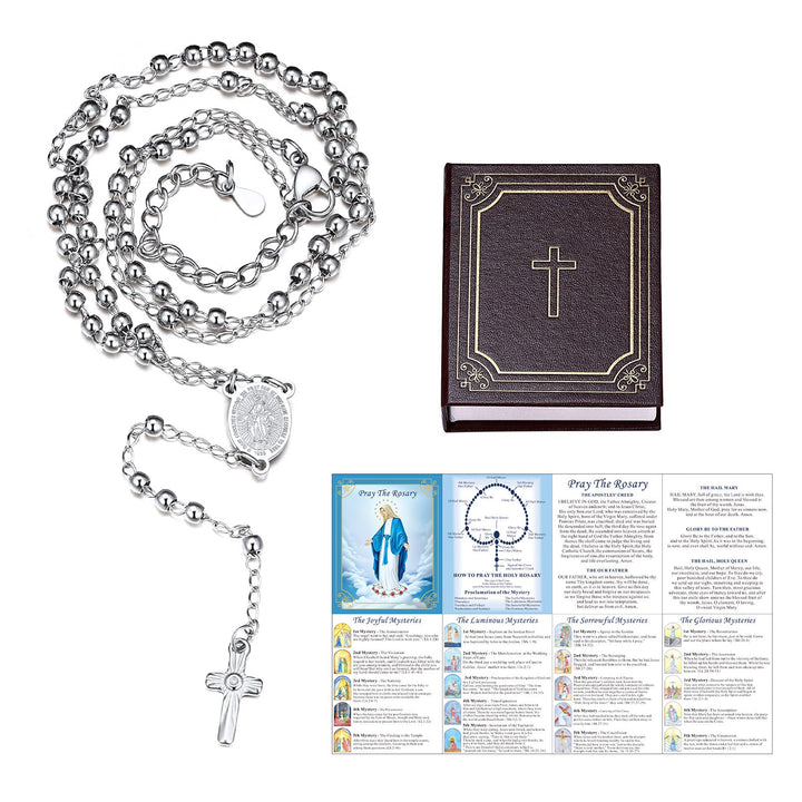 Dainty Virgin Mary Rosary Beads Necklace with Prayer Card & Box