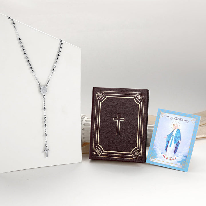 Dainty Virgin Mary Rosary Beads Necklace with Prayer Card & Box