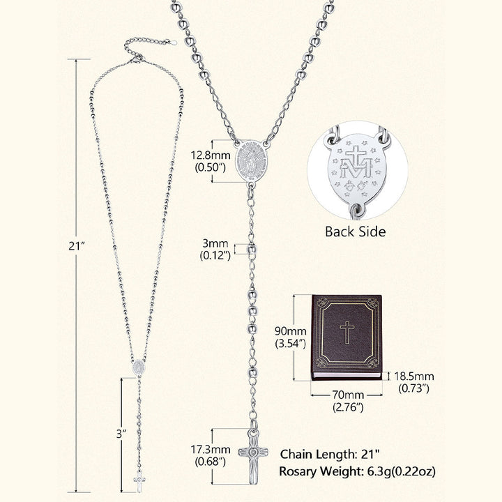 Dainty Virgin Mary Rosary Beads Necklace with Prayer Card & Box