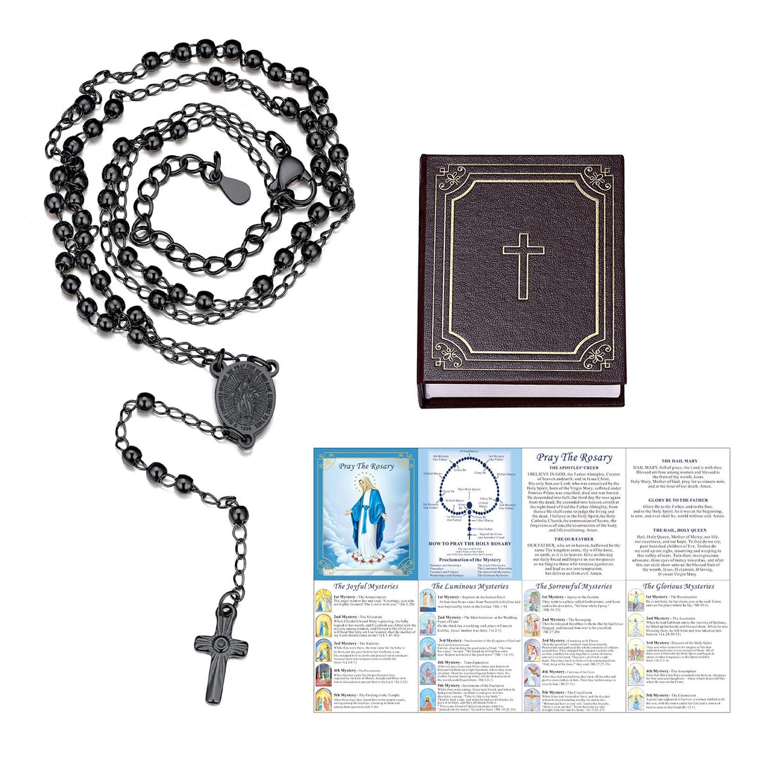 Dainty Virgin Mary Rosary Beads Necklace with Prayer Card & Box